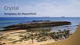  Presentation with 2018 beach - Cool new PPT layouts with santander-cantabria-spain-july-27 backdrop and a light blue colored foreground