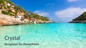  Presentation with island - Slide set enhanced with santanyi beach in mallorca balearic background and a  colored foreground