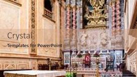  Presentation with church altar - PPT theme consisting of santarem-portugal-september-09-2017 background and a coral colored foreground