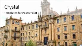  Presentation with saint - Colorful slide set enhanced with santiago de compostela end of saint james way san matino pinario monastery in galicia spain backdrop and a white colored foreground