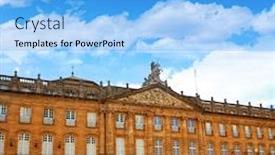  Presentation with saint - Presentation design consisting of santiago de compostela plaza obradoiro arcade end of saint james way in galicia spain background and a light blue colored foreground