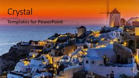  Presentation with santorini - Slide set with santorini greece - oia at sunset background and a gold colored foreground