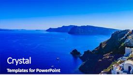  Presentation with santorini - Beautiful slide deck featuring santorini greece - oia panorama backdrop and a royal blue colored foreground