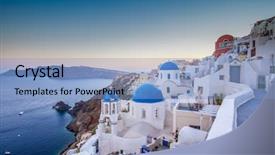  Presentation with santorini - Slide deck with santorini greece - oia village background and a light blue colored foreground