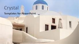  Presentation with church blue - Slide set featuring santorini-greece-conceptual-composition background and a light blue colored foreground