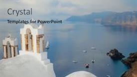  Presentation with greece blue - Presentation design having santorini-greece-conceptual-composition background and a light gray colored foreground
