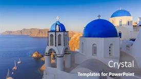  Presentation with santorini - Beautiful slide deck featuring santorini-greece-oia-at-sunset backdrop and a gray colored foreground