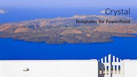  Presentation with santorini - Slides having santorini greece - view to volcano - vacation background background and a light blue colored foreground