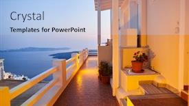  Presentation with santorini - PPT theme featuring santorini-island-at-evening-greece background and a light blue colored foreground