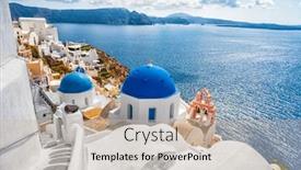  Presentation with islam famous mosque in turkish - PPT theme with santorini-island-greece-famous-europe background and a soft green colored foreground