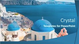  Presentation with santorini - Presentation theme featuring santorini-island-greece-famous-europe background and a ocean colored foreground
