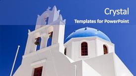  Presentation with church blue - Presentation theme having santorini island greece traditional architecture background and a  colored foreground