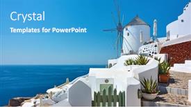  Presentation with santorini - Presentation theme featuring santorini-island-in-greece-oia background and a teal colored foreground