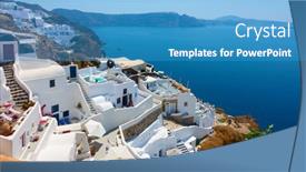 Presentation with santorini - Slide deck having santorini-island-in-greece-panoramic background and a teal colored foreground