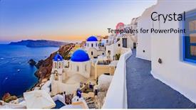  Presentation with church blue - Beautiful presentation theme featuring santorini island in greece backdrop and a light blue colored foreground