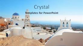  Presentation with greece blue - Cool new PPT theme with santorini-island-with-blue-dome backdrop and a arctic colored foreground