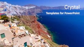  Presentation with grey line drawings of tall buildings - Theme having santorini island with white buildings background and a cobalt blue colored foreground