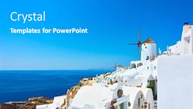  Presentation with santorini - Cool new PPT theme with santorini-landscape-panoramic-view backdrop and a gray colored foreground