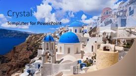  Presentation with cyclades - PPT theme with santorini-oia-village-cyclades-greece background and a  colored foreground