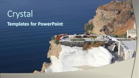  Presentation with santorini - Slide deck consisting of santorini oia village terasse by the sea background and a ocean colored foreground