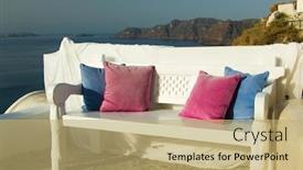  Presentation with santorini - Cool new presentation theme with santorini oia village terasse by the sea backdrop and a coral colored foreground