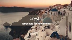  Presentation with greece blue - Cool new slide set with santorini skyline sunset with blue church dome and buildings in greece backdrop and a violet colored foreground