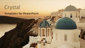  Presentation with greece blue - Amazing theme having santorini-skyline-sunset-with-blue backdrop and a lemonade colored foreground