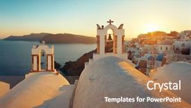  Presentation with santorini - Slide deck enhanced with santorini skyline sunset with church background and a violet colored foreground