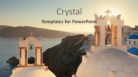  Presentation with santorini - Colorful presentation theme enhanced with santorini-skyline-sunset-with-church backdrop and a lemonade colored foreground