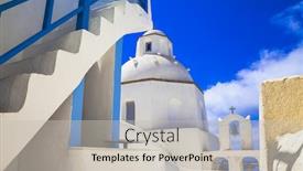  Presentation with santorini - Audience pleasing presentation theme consisting of santorini - unique cycladic architectural details backdrop and a light gray colored foreground
