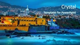  Presentation with bosnia old castle history - Theme consisting of sao tiago funchal madeira portugal background and a ocean colored foreground