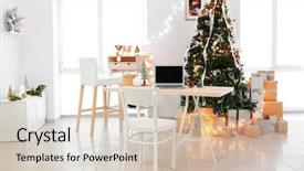  Presentation with beautiful reof christmas season - PPT theme featuring sapin - christmas interior of living room background and a soft green colored foreground