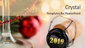  Presentation with new year 2019 - PPT layouts consisting of sapin - sparkling wine or champagne cork background and a lemonade colored foreground