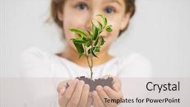  Presentation with green industries plant - PPT theme with sapling - cute little girl holding background and a soft green colored foreground
