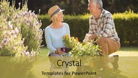  Presentation with gardening the seed - Cool new PPT theme with portrait of happy senior couple gardening together in backyard backdrop and a yellow colored foreground
