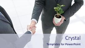  Presentation with handshake - Audience pleasing slides consisting of sapling hands - close up handshake business people backdrop and a sky blue colored foreground