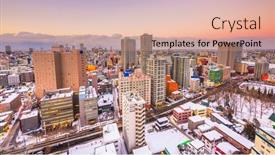  Presentation with city japan - Beautiful slide deck featuring sapporo-hokkaido-japan-downtown-city backdrop and a coral colored foreground