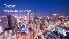  Presentation with city japan - Colorful presentation theme enhanced with sapporo-hokkaido-japan-downtown-city backdrop and a ocean colored foreground