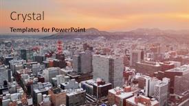  Presentation with hokkaido - Audience pleasing slide deck consisting of sapporo-hokkaido-japan-downtown-skyline backdrop and a coral colored foreground