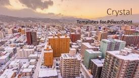  Presentation with mountain view - Presentation theme featuring sapporo-japan-winter-skyline-view background and a lemonade colored foreground