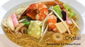  Presentation with stir fried bok choy - Colorful slide deck enhanced with saraf - chop suey on deep-fried noodles backdrop and a gold colored foreground