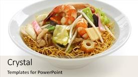  Presentation with deep - Colorful presentation theme enhanced with saraf - chop suey on deep-fried noodles backdrop and a coral colored foreground