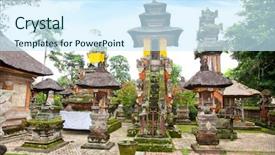  Presentation with budaya bali - Audience pleasing presentation consisting of saraswati - pura samuantiga- cagar budaya temple backdrop and a cool aqua colored foreground