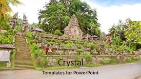  Presentation with pura - Presentation having saraswati - pura samuantiga- cagar budaya temple background and a yellow colored foreground