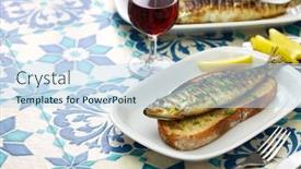  Presentation with grilled - Cool new presentation design with sardinhas-assadas-portuguese-grilled-sardine backdrop and a sky blue colored foreground
