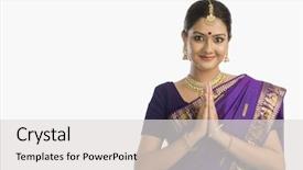  Presentation with saree - Beautiful presentation featuring saree - portrait of a woman greeting backdrop and a light gray colored foreground