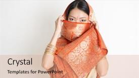  Presentation with indian woman - Amazing theme having saree - portrait of secrecy mixed race backdrop and a coral colored foreground