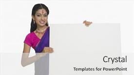 Presentation with saree - Audience pleasing slides consisting of saree - woman showing a blank placard backdrop and a white colored foreground