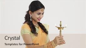  Presentation with indian traditional - Slide set enhanced with sari dress holding a diwali background and a coral colored foreground