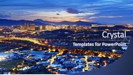  Presentation with hong kong - Theme featuring sar - famed skyline of hong kong background and a navy blue colored foreground
